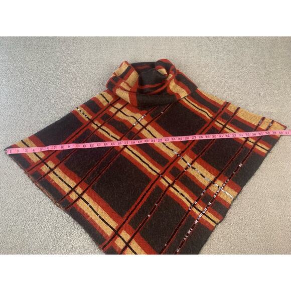 Chicos Poncho Sweater Cowl Neck Plaid Shine Camel Sequin Holiday Size S/M - Picture 8 of 9